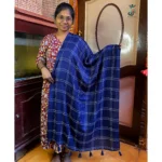 Navy blue checked cotton dupatta with tassels for women – Jeeyo Fashion