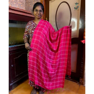Pink checked cotton dupatta with tassels for women – Jeeyo Fashion