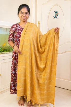 Sandal checked cotton dupatta with tassels for women – Jeeyo Fashion