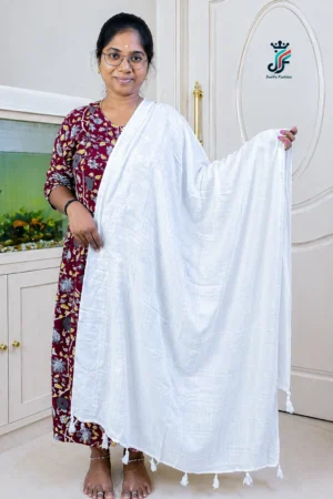 White checked cotton dupatta with tassels for women – Jeeyo Fashion